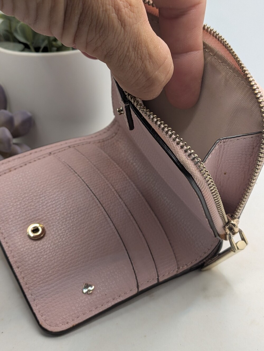 Kate Spade Francois French Bulldog Bifold Zip Wallet Pink Leather - Picture 7 of 8